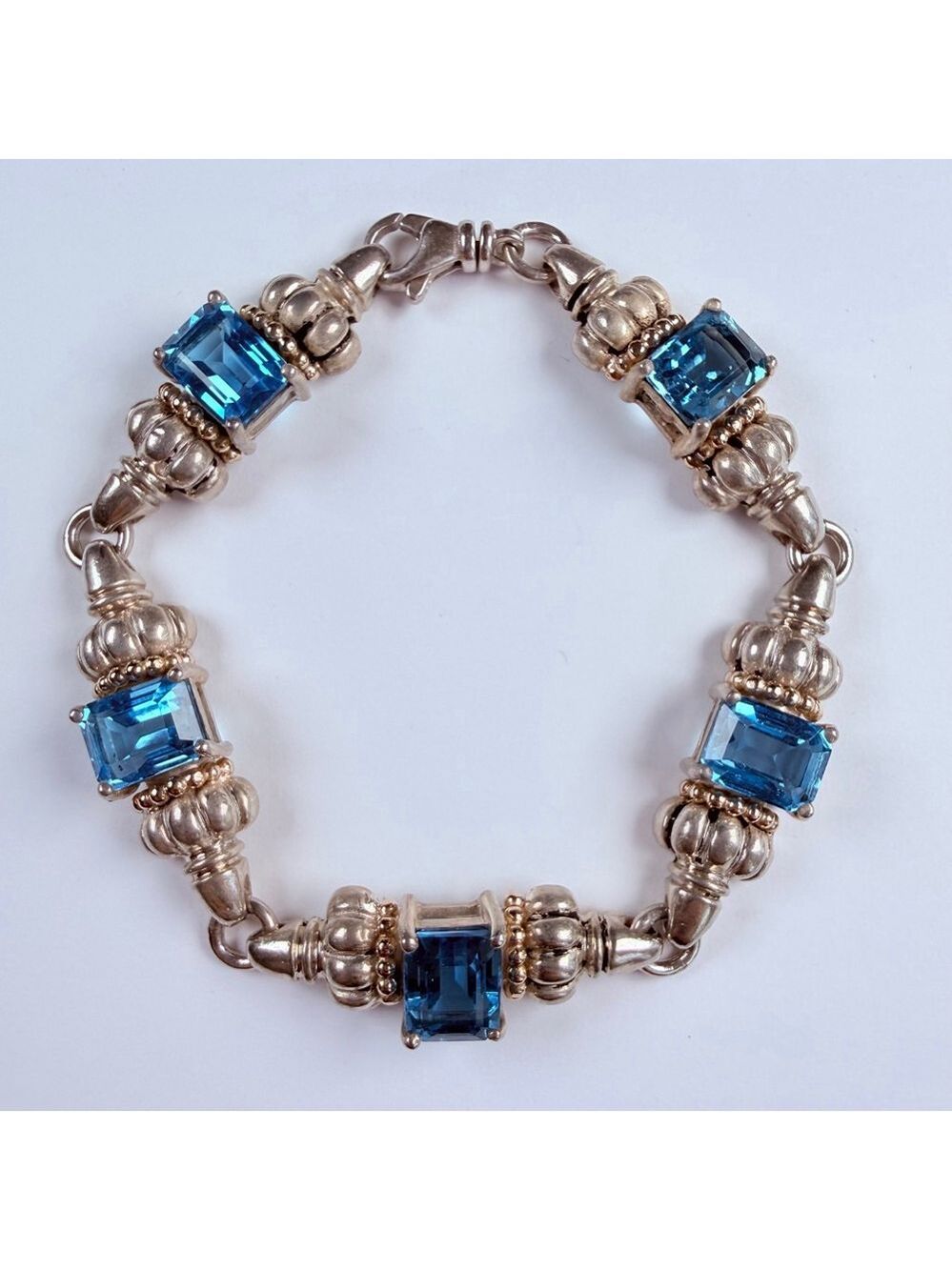 14K Gold Clyde Duneier 15 CT Blue Topaz 925 Sterling Silver Glacier Bracelet